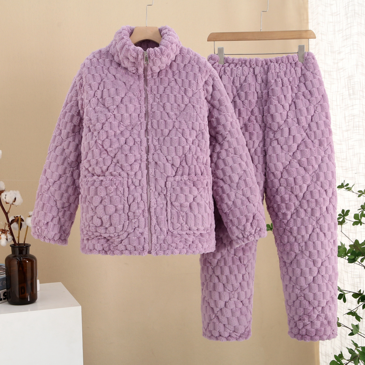 冬季睡衣女套装三层加厚加绒法兰绒夹棉保暖可外穿冬款家居服