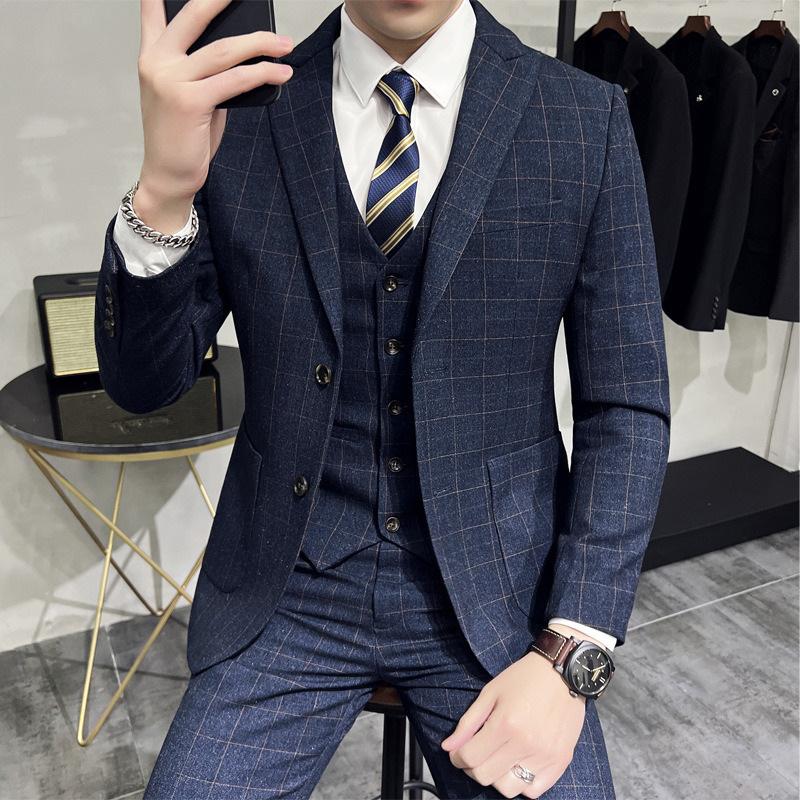 海澜之家新郎西服套装男士三件套婚礼结婚礼服商务休闲正装英伦风