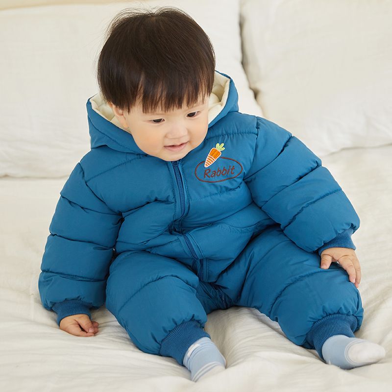 婴幼儿童羽绒连体爬服新款加绒加厚小宝宝哈衣保暖外出抱yyc