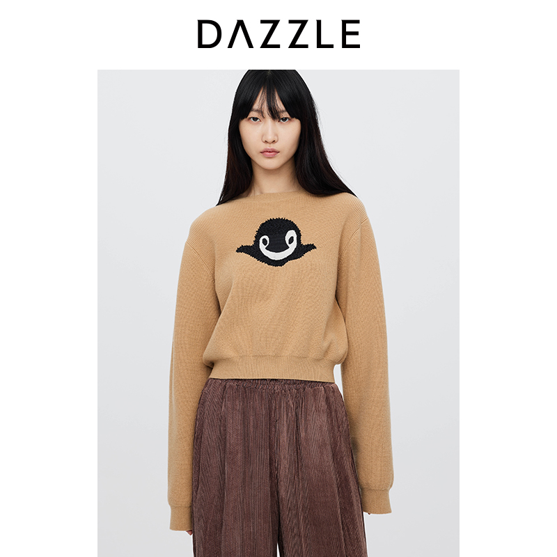 DAZZLE地素 毛针织衫24秋女装全羊毛企鹅头毛衣2I3E448
