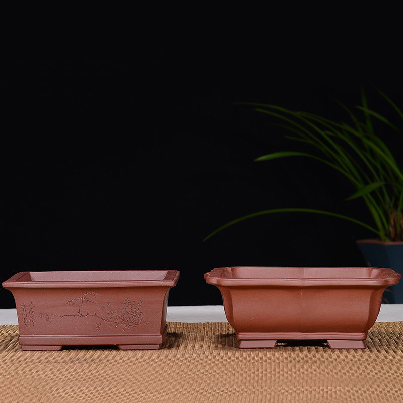 壶盆皆友紫砂小花盆精品小型桌面多肉盆景盆长方菱形菱花枕扁盆