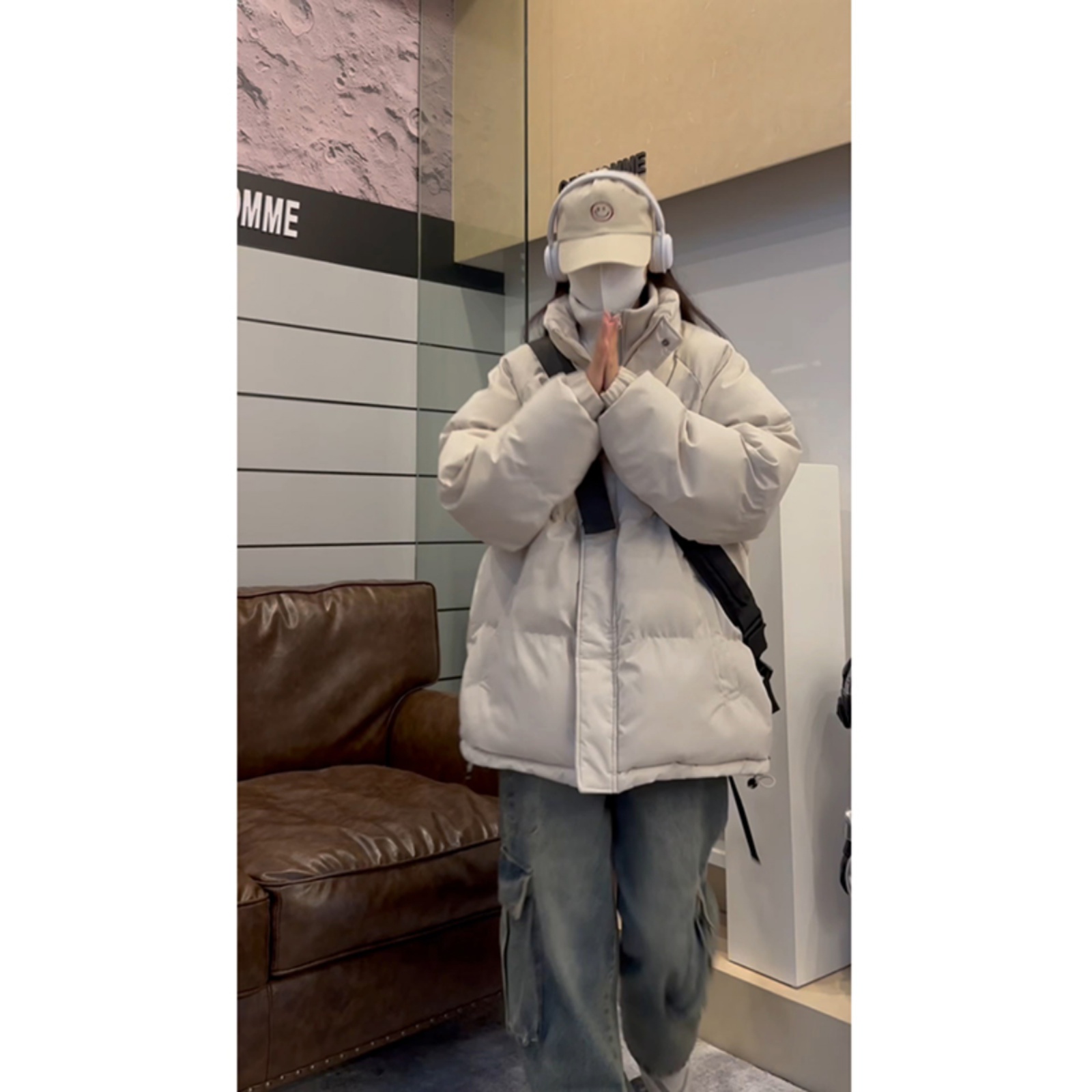 美式立领假两件棉服男冬季加厚cleanfit外套情侣穿搭立领面包棉袄