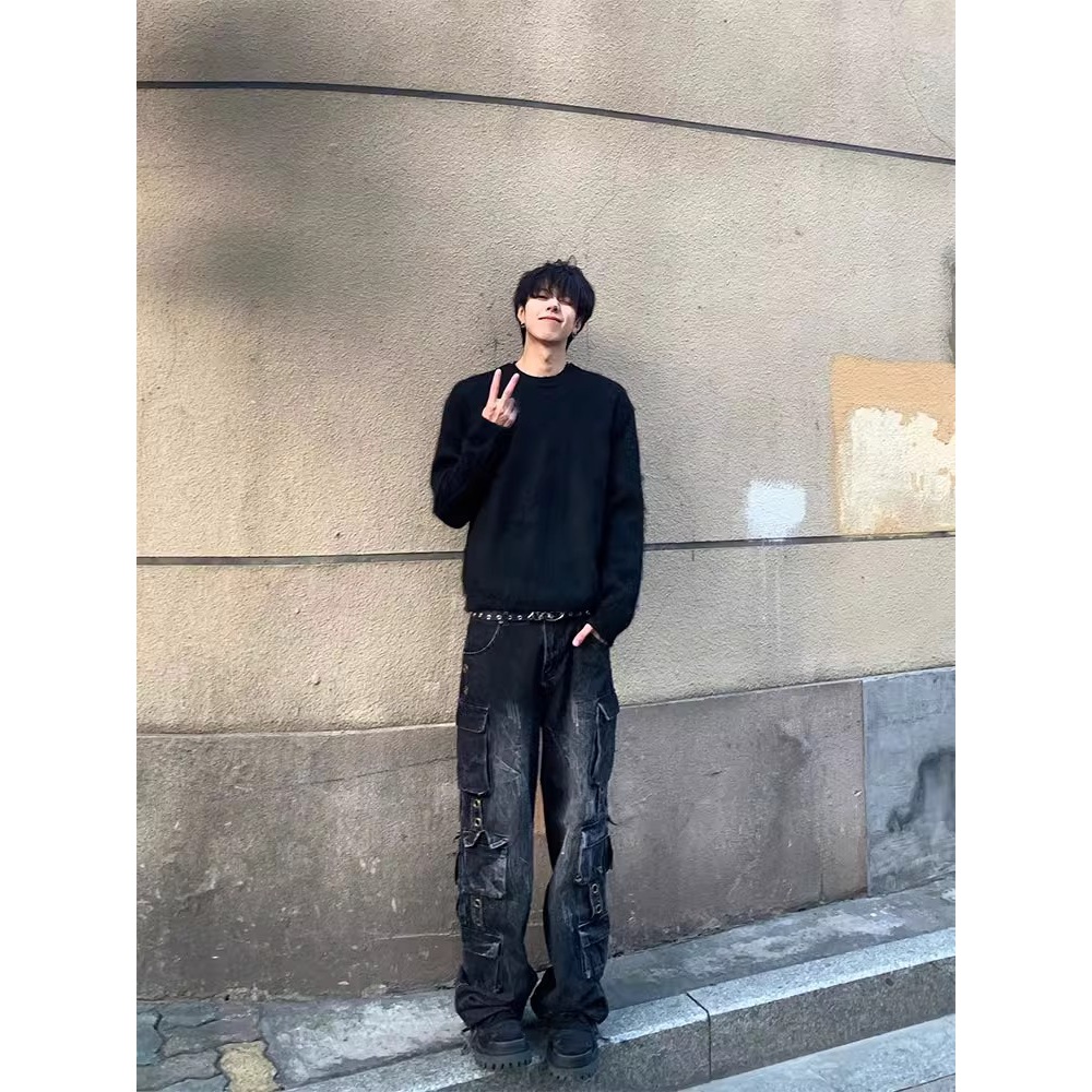 cleanfit慵懒风毛衣男秋冬美式潮牌海马软糯针织衫氛围感线衣外套