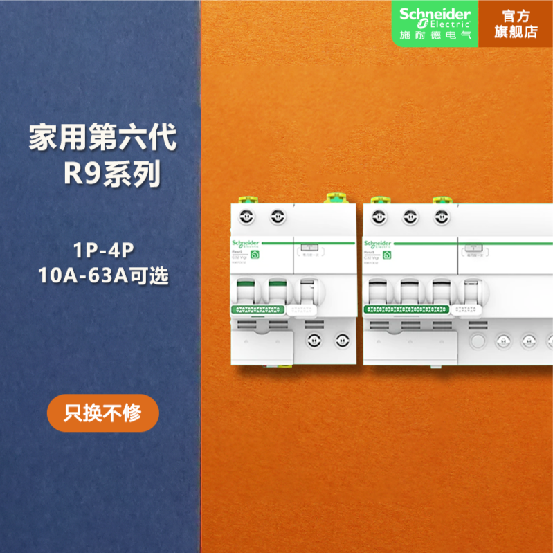 施耐德电气R9系列空开功率配电断路器2P63A小型空调3P带漏电保护