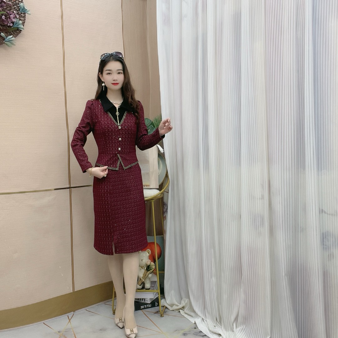 秋冬2024新款时尚优雅气质收腰显瘦遮肉洋百搭气长袖连衣裙963