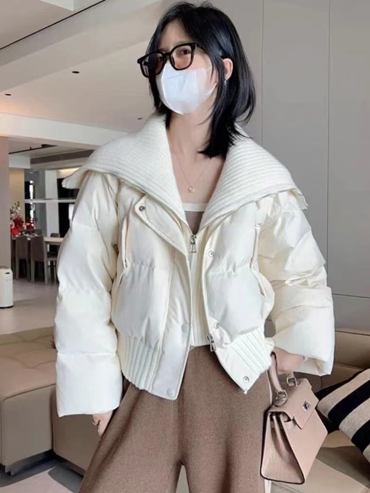 2023年新款羽绒服女短款高腰大翻领时尚高级感白鸭绒冬装保暖外套
