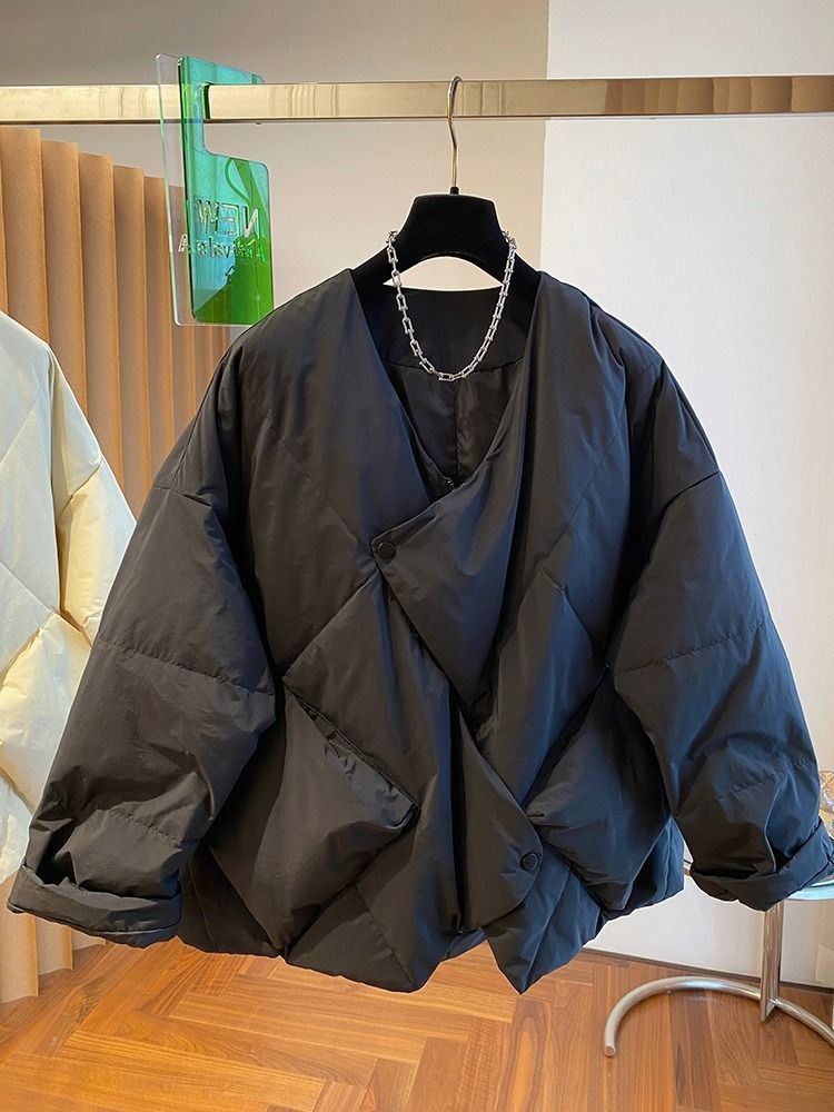 欧货高级设计感小众宽松休闲A字版V领羽绒服女冬季保暖羽绒服外套