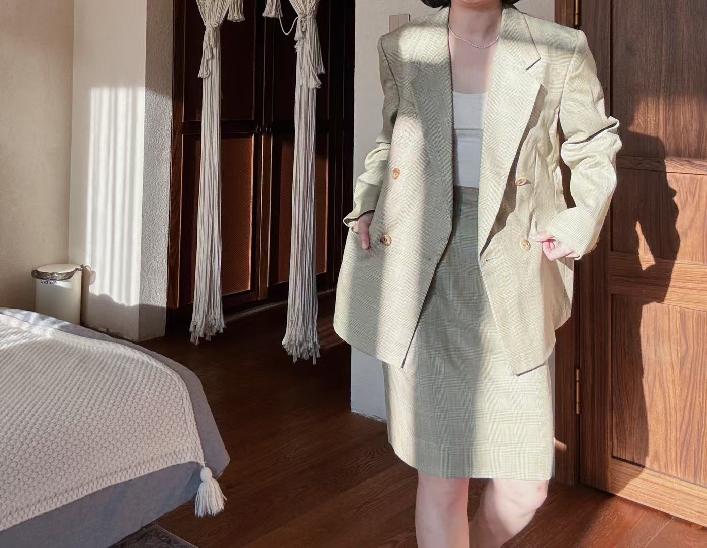 95新 BURBERRY/博柏利 送中检/博柏利彩色条纹西服套装裙