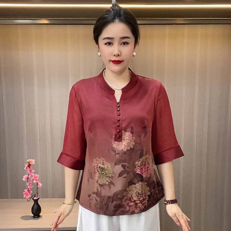 618大促清凉夏季洋气国风七分袖纱袖中老年女装时尚高档妈妈装