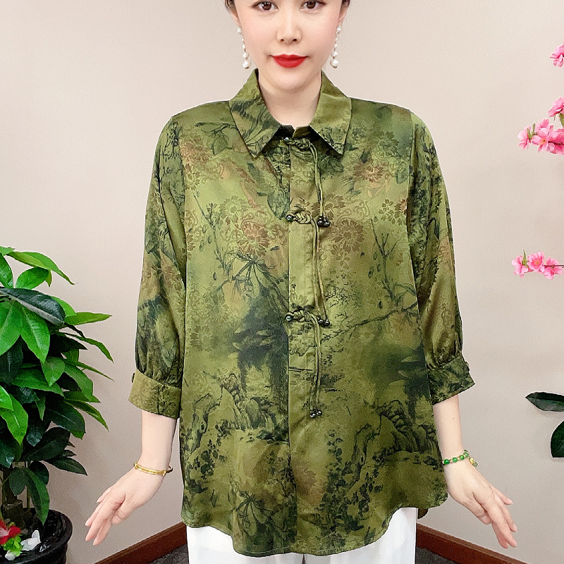 2310 夏季新款假开衫翻领时尚大码女士衬衣精品九分袖热卖妈妈装