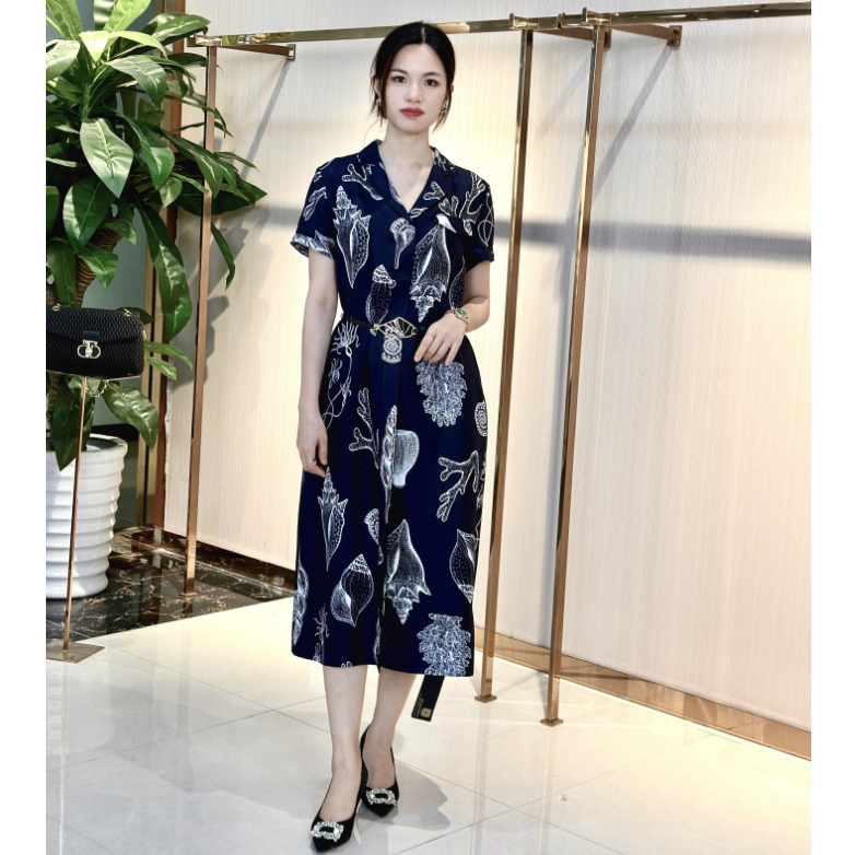 L·W/画而诗新款时尚设计师印花轻奢气质女士连衣裙LBB65128S 