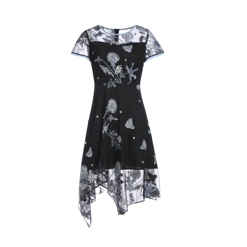 L·W/画而诗春夏新款时尚圆领女装连衣裙蕾丝碎花显瘦气质LBB65102