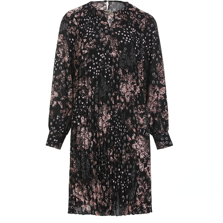 L.W/画而诗碎花长袖女装连衣裙印花优雅提花满印蕾丝LBD55030