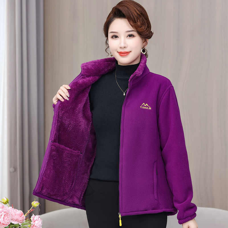 中老年女装秋冬加加厚摇粒开衫卫衣上衣外套大码抓衣妈妈装