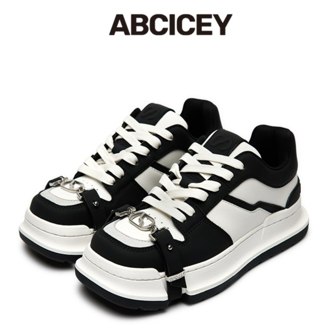 【明星同款】ABCICEY官方黑白轻奢方头鞋潮鞋秋冬季厚底低帮都市