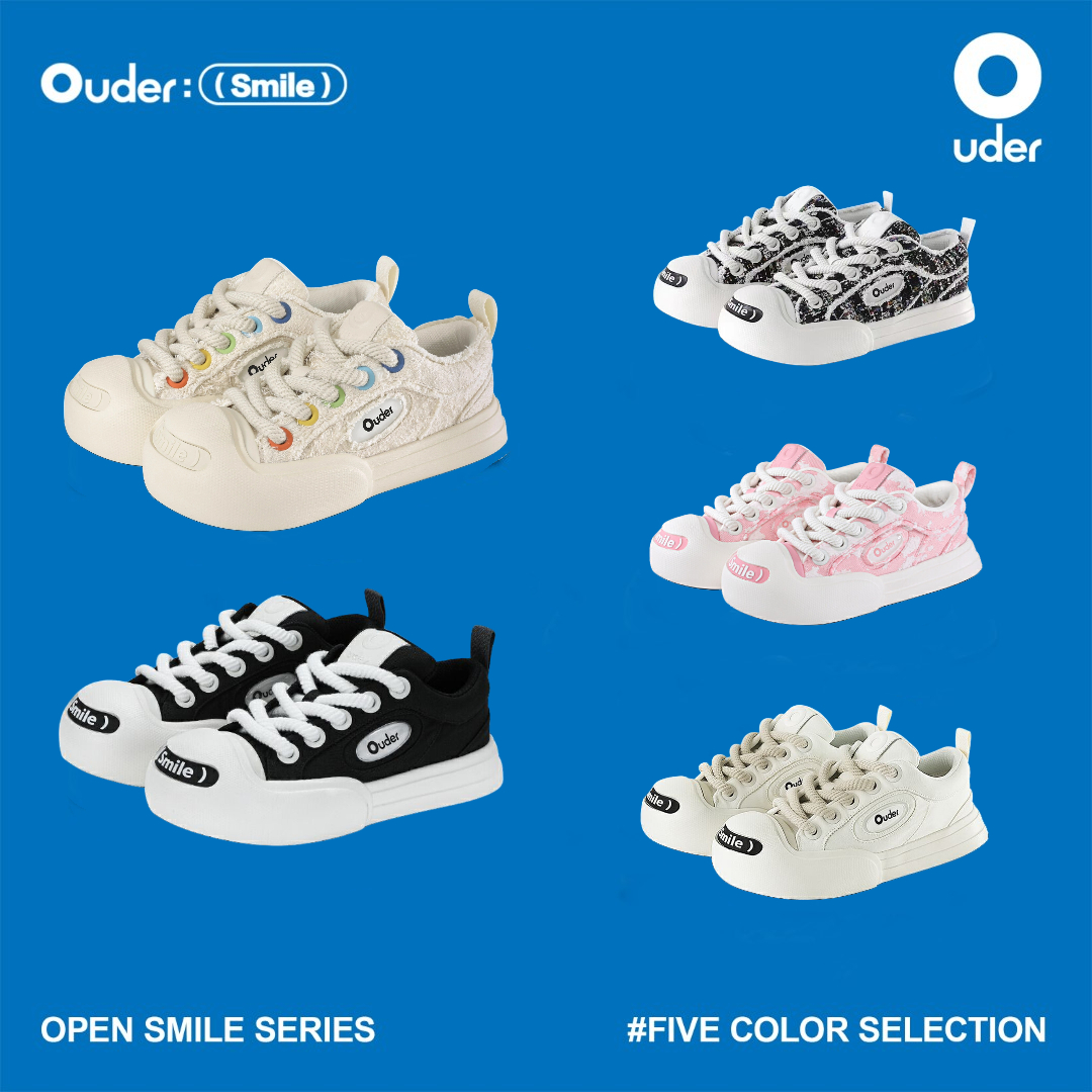 Ouder smiler开口笑帆布鞋 秋冬新款增高厚底情侣圆头板鞋大头鞋