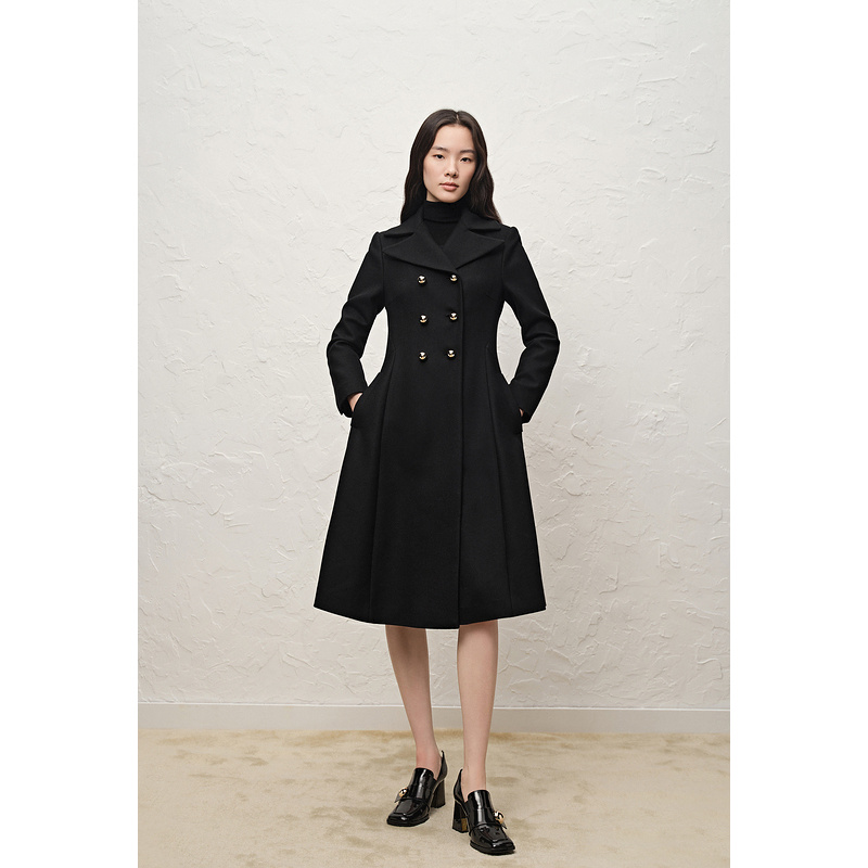 OBBLIGATO奥丽嘉朵复古logo扣领设计修身大衣1C32580190