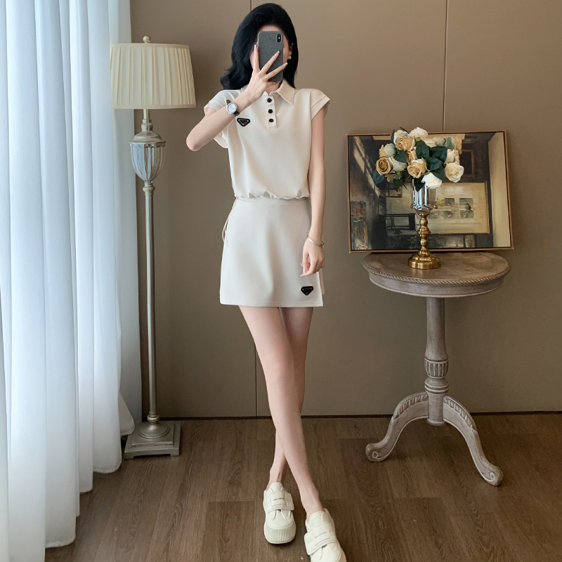 清仓3761设计感POLO领休闲风短袖T套装女夏季新款宽松百搭时尚