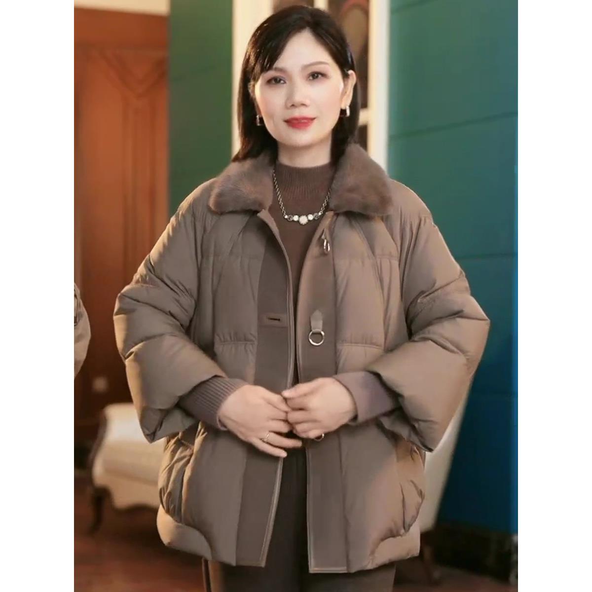 雪中飞2023新款白鸭绒羽绒服女拼接呢子冬季时尚高端洋气毛领中长