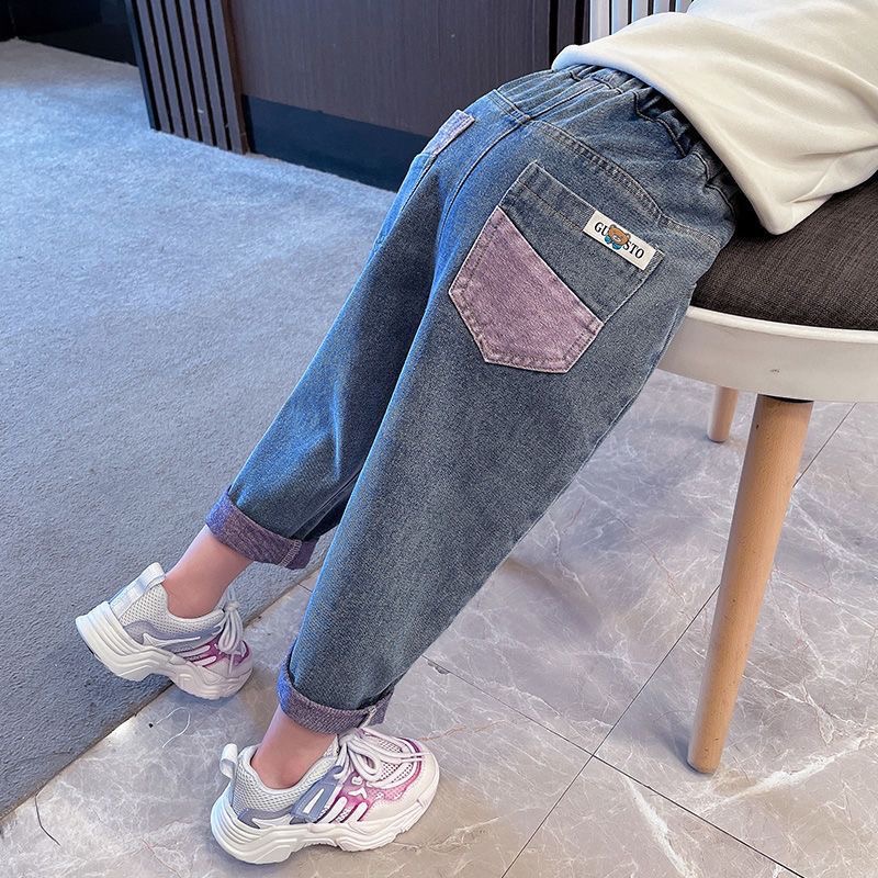  女童加绒裤子儿童长裤春秋款牛仔裤外穿休闲裤子女童宝宝宽松