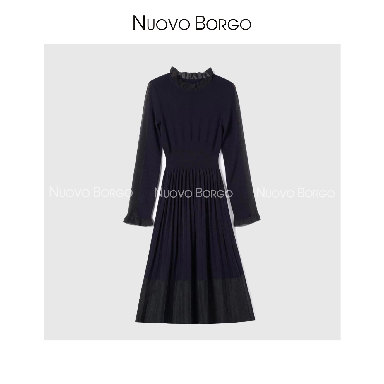 Nuovo Borgo 一号女主气质优雅收腰百褶绵羊毛A字连衣裙S84/19220