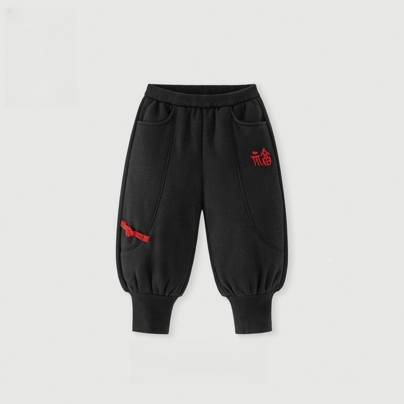 新年季婴幼儿加厚加绒裤盘扣龙角福字中国风秋冬季婴童保暖卫裤