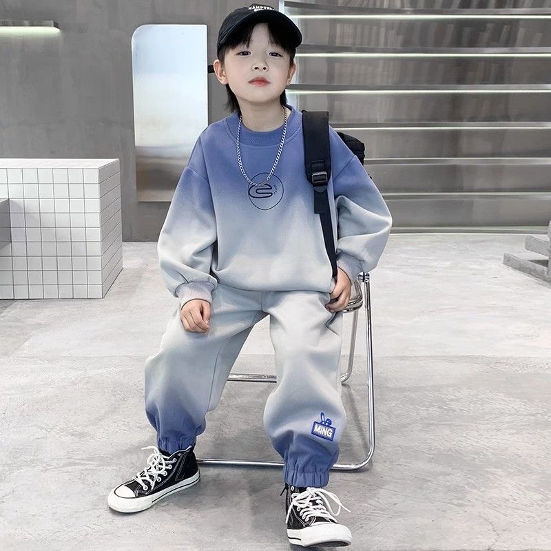男童加绒套装秋冬装2023新款中大童渐变卫衣两件套儿童衣服品质潮