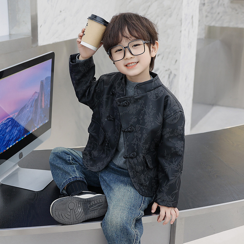 儿童皮衣 2023秋季新品儿童中式复古上衣 男童国风时尚洋气百搭