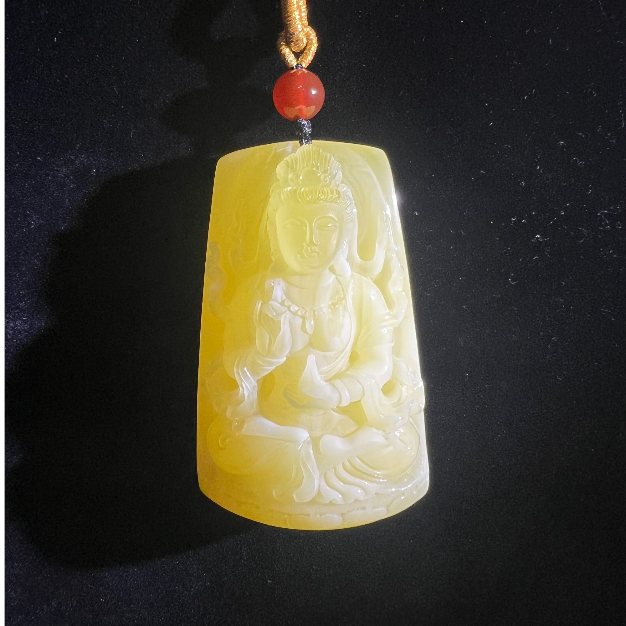  【带国检证书】正宗俄罗斯琥珀蜜蜡雕刻浮雕观音像挂件收藏品