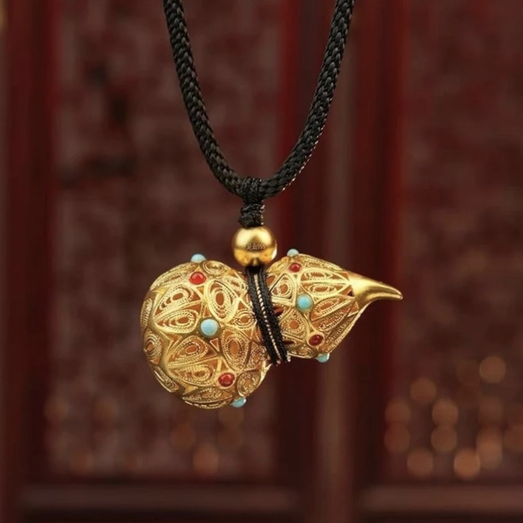 合金吊坠 合金吊坠 珐琅彩镂空葫芦立体葫芦轻奢饰品编绳