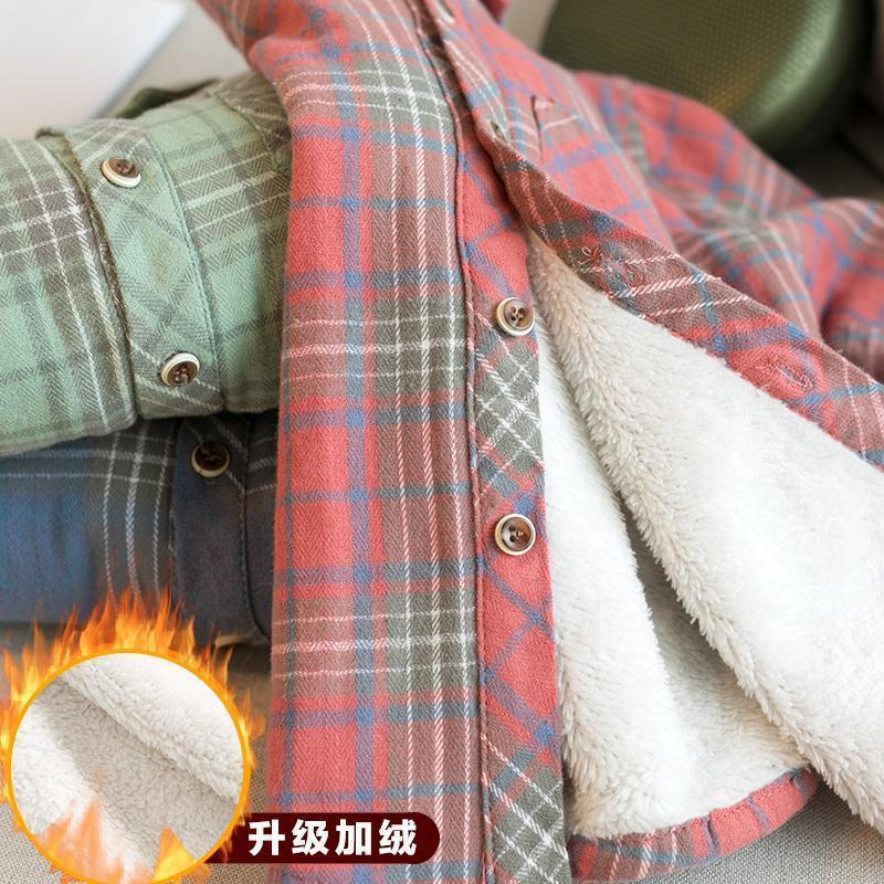 【冬季大促】男童加绒打底衫秋冬款儿童洋气格子衬衫男宝宝保暖