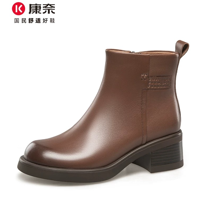 康奈官方正品/专柜正品百搭时尚粗跟女棉靴48120