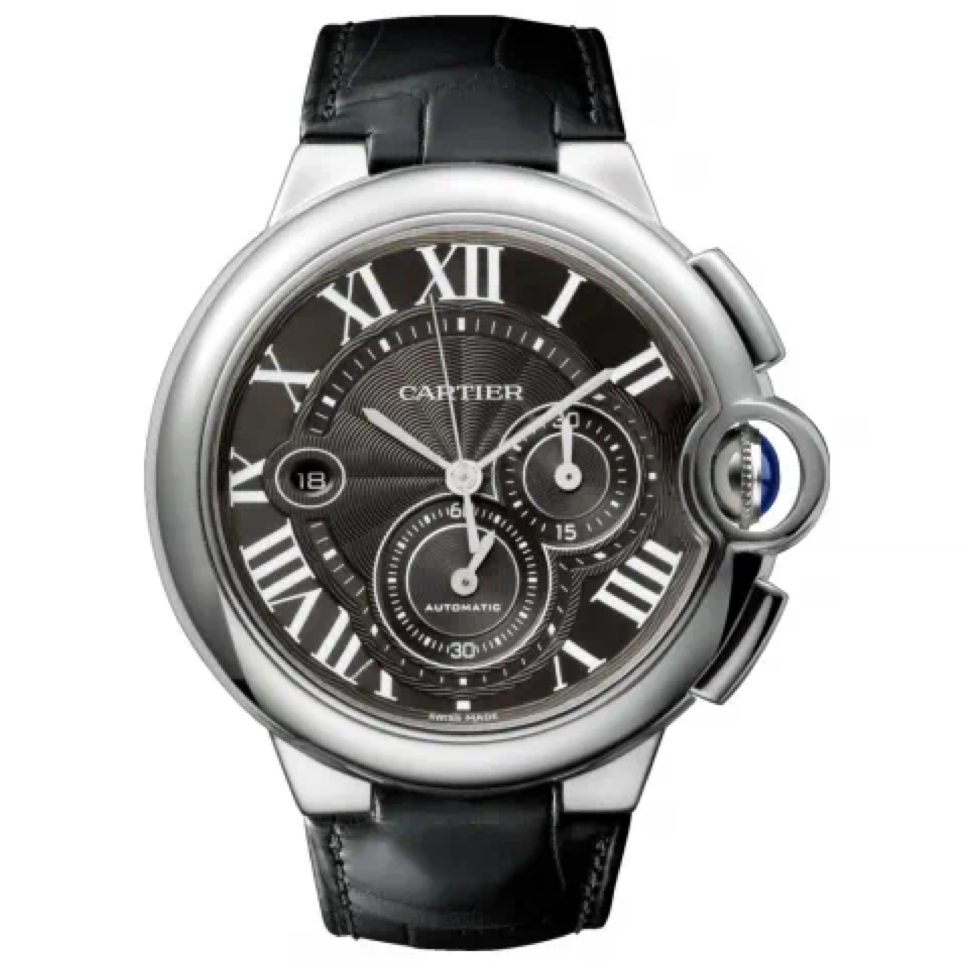 99新 Cartier/卡地亚 蓝气球/W6920052/44mm计时黑盘皮带机械男表