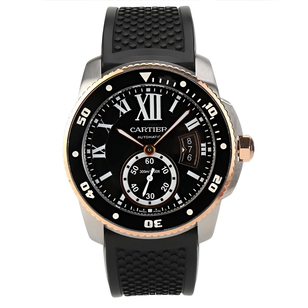 99新 Cartier/卡地亚 卡利博/42mm/W7100055玫瑰金ADLC碳镀层男表