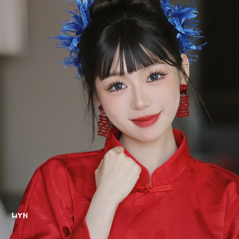 新款结婚喜字耳环新中式红色旗袍新娘耳饰婚礼敬酒服耳针高级大气