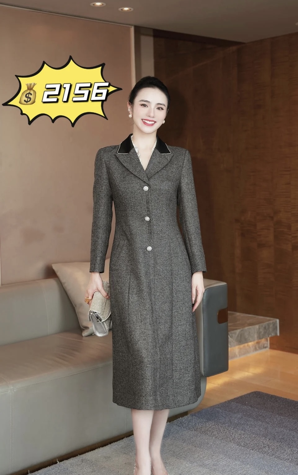 歌中有梦2025年歌歌冬季专选新款灰色高级商务风羊毛秋冬连衣裙