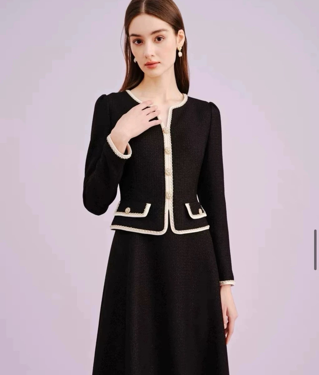 La拉家商场同款2024秋新款气质香风假两件钉珠秋冬连衣裙