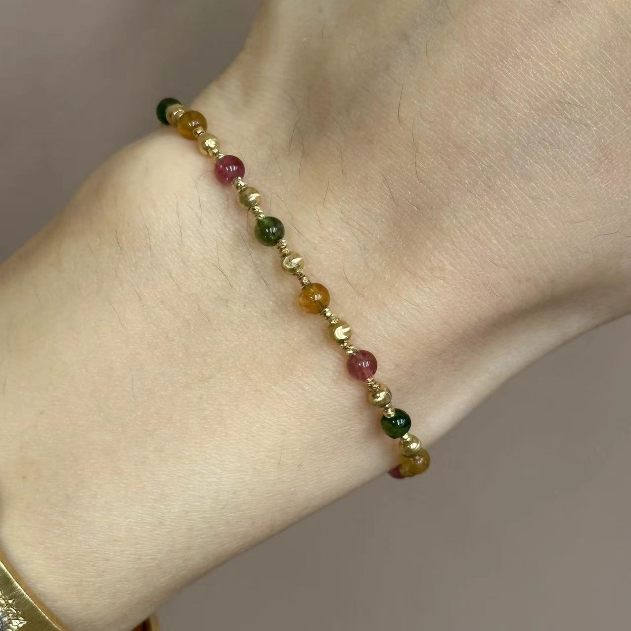 18k黄 碧玺猫眼手链