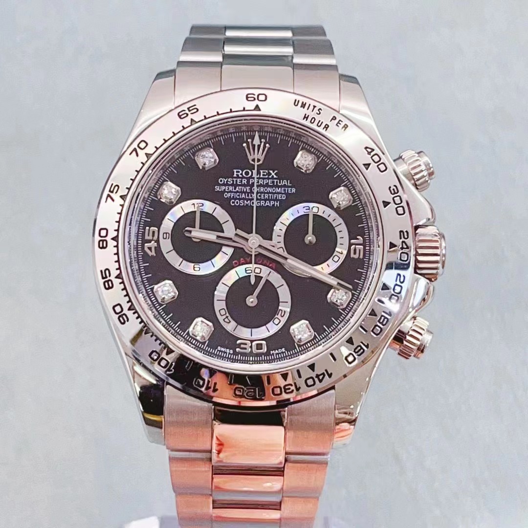 95新 Rolex/劳力士 迪通拿18K白金原镶钻黑面自动机械腕表116509