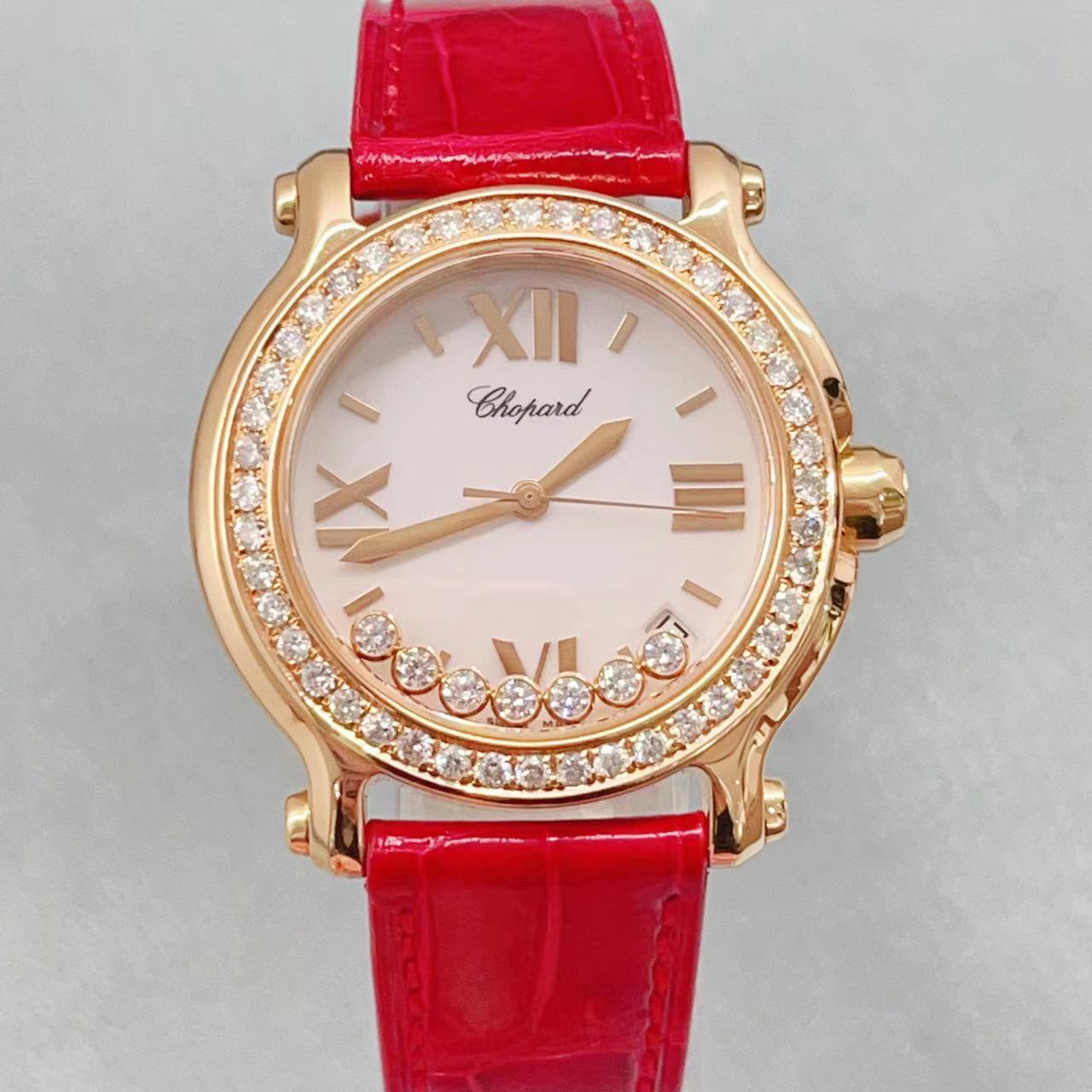 95新 Chopard/萧邦 快乐小钻18K玫瑰金后镶钻石英机芯女表277471
