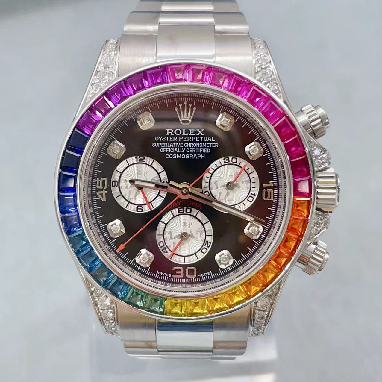 95新 Rolex/劳力士 16年全套迪通拿白金彩虹迪后钻机械腕表116509