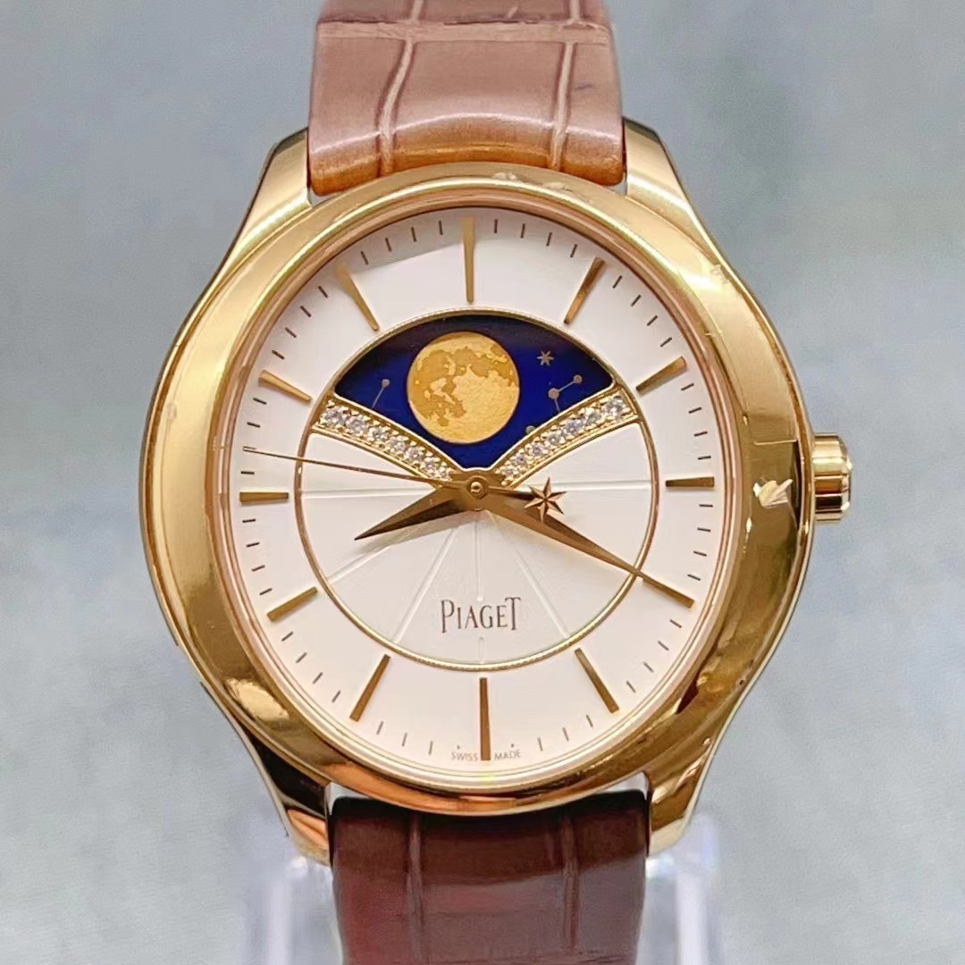 95新 Piaget/伯爵 珠宝腕表18K玫瑰金自动机械月相腕表G0A40110