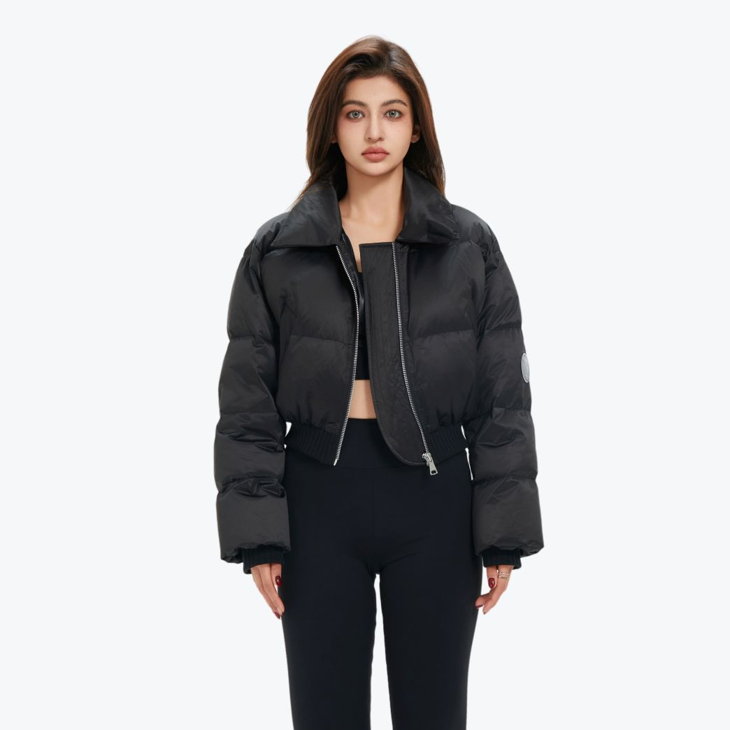 YASTIANO设计师款 秋冬新款LOGO短款咖色白色90白鸭绒羽绒服