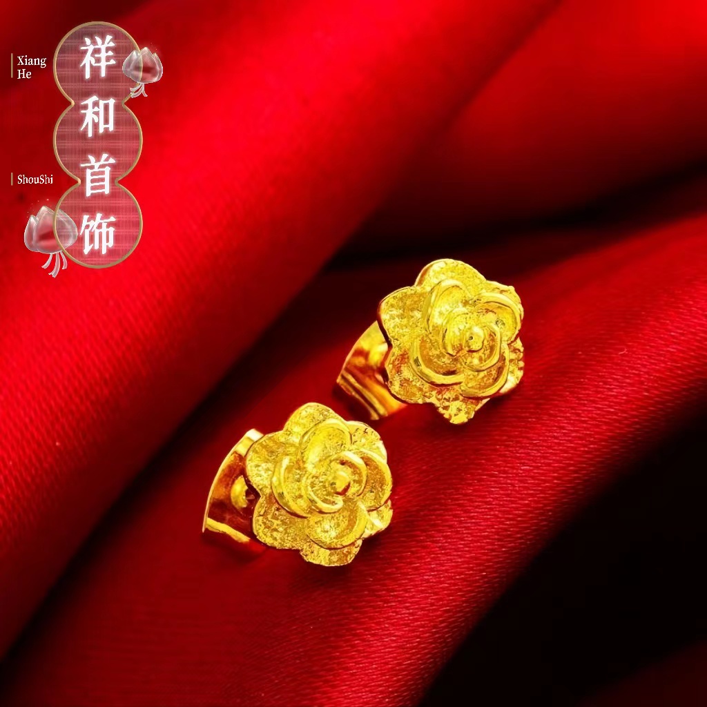 3D印花莲花耳钉小巧简约百搭女款气质首饰