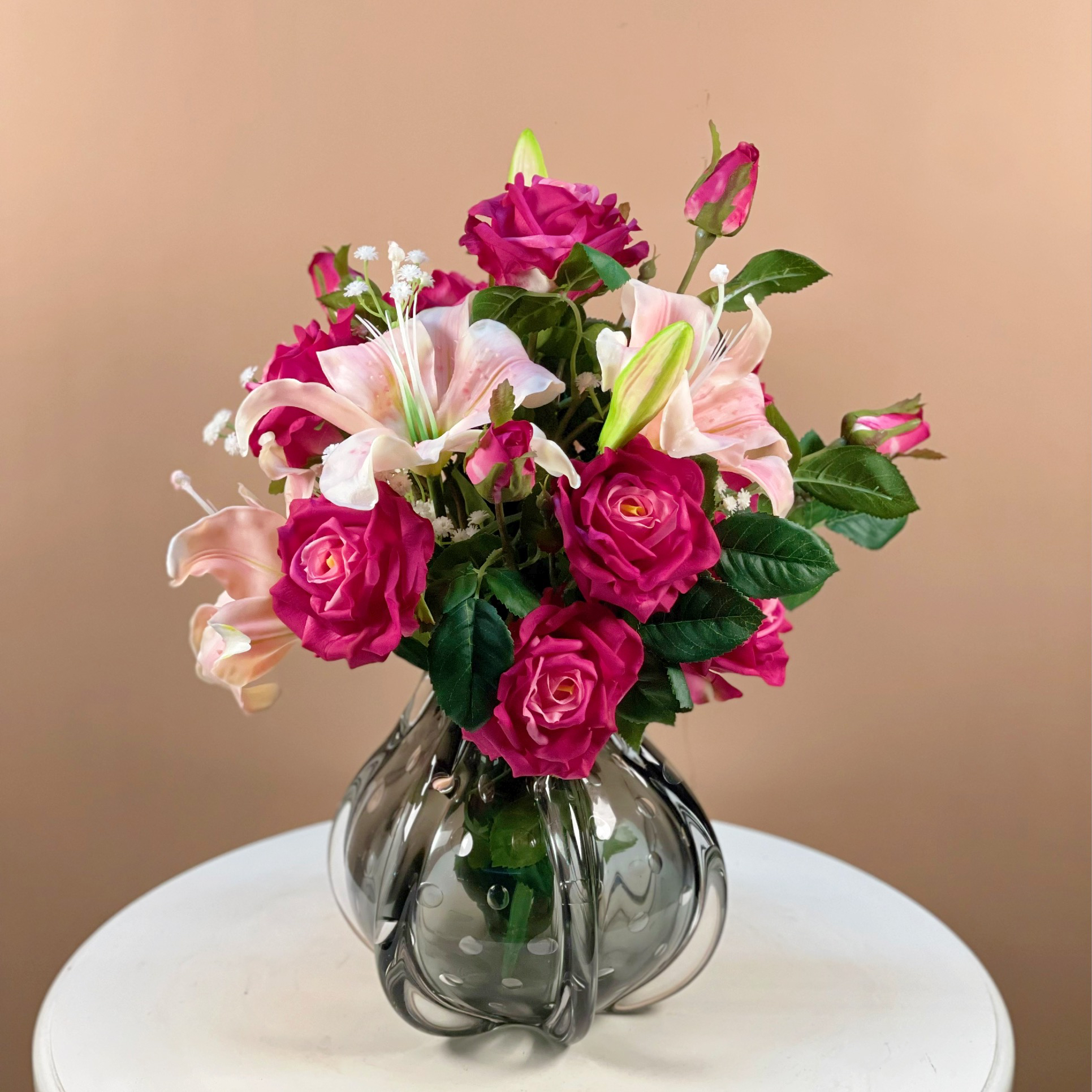 手感保湿高逼真仿玫瑰百合餐桌花茶几床头柜现代美式中式欧式轻奢