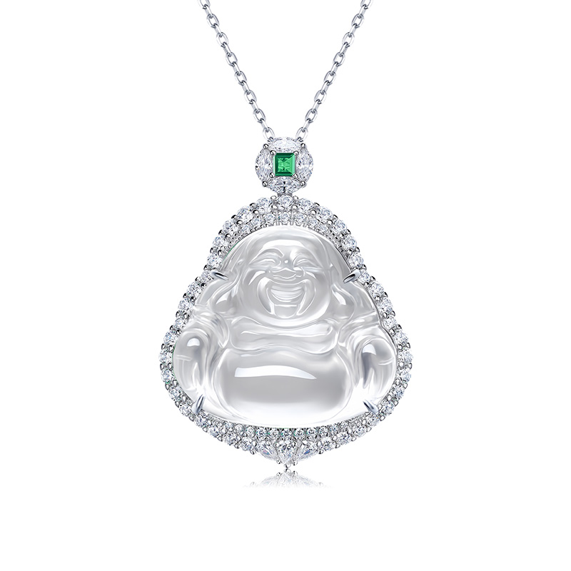吊坠925银合成锆石 白冰佛公吊坠女轻奢时尚白色项链送礼女