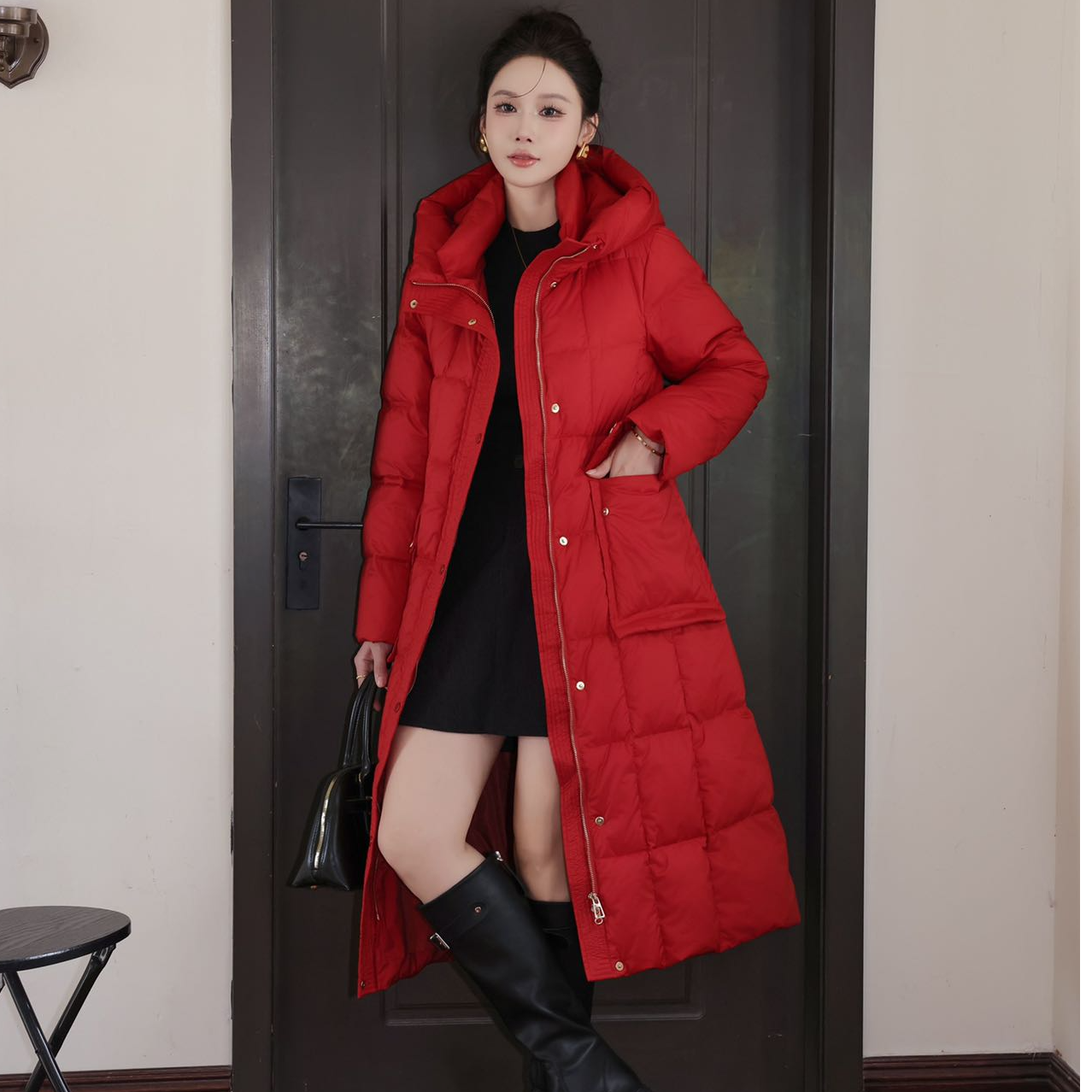 2024高级感8808时尚洋气百搭韩版修身显瘦保暖90羽绒服中长款过膝
