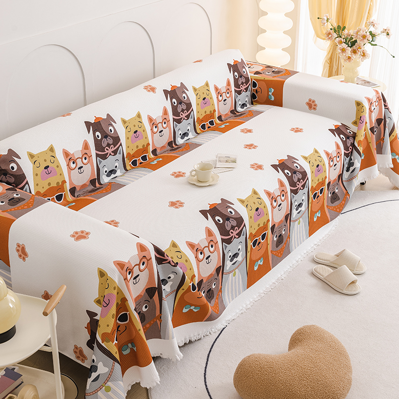 紫思新款卡通风亲肤格防尘防水沙发垫四季通用防猫爪沙发盖布巾