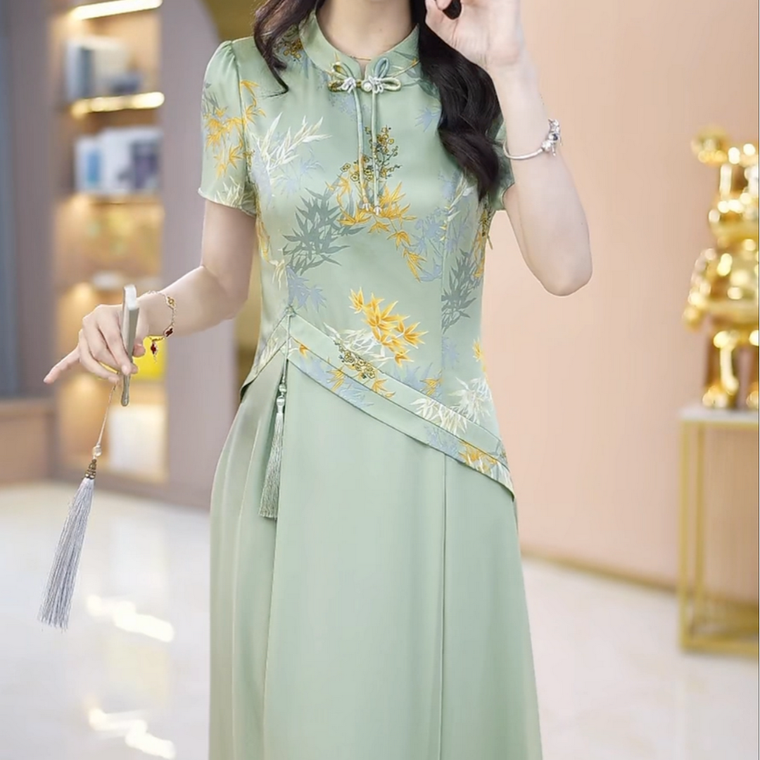 新中式贵气改良版旗袍连衣裙夏季新款遮肚显瘦中国风妈妈短袖裙子