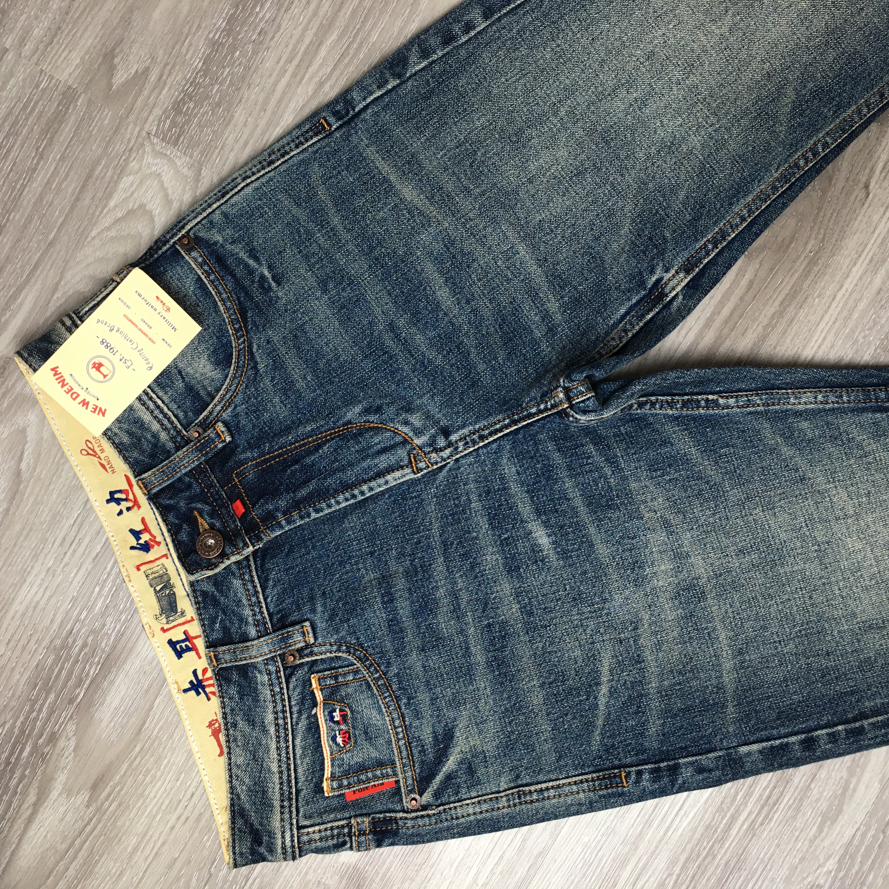 876#秋冬厚款高端韩版印花刺绣牛仔裤男款潮流蓝色弹力修身小直筒